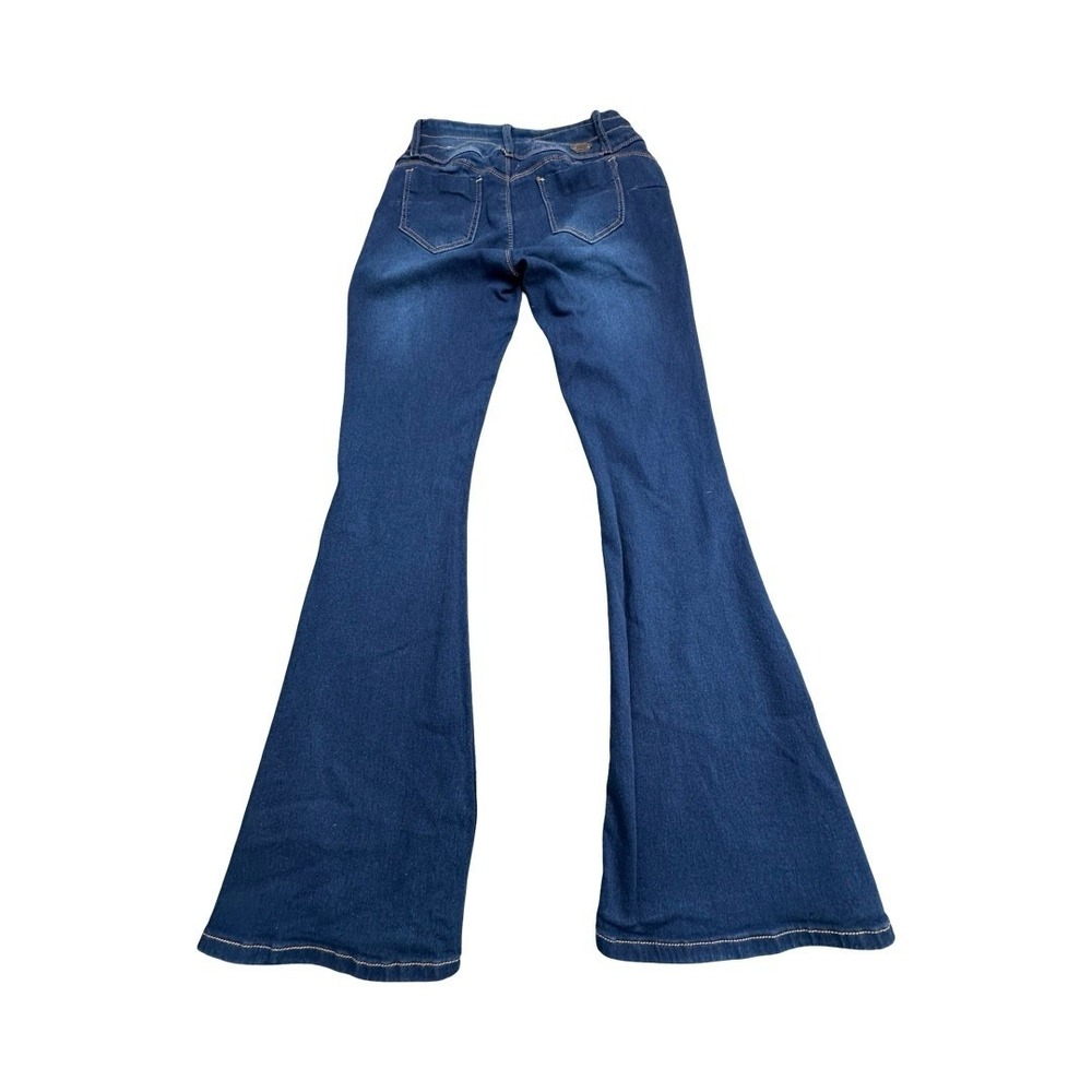 Bamboo Jeans Womens 9 Blue High Rise Multi Button Flare Bell Bottom Denim Pants - Picture 2 of 14
